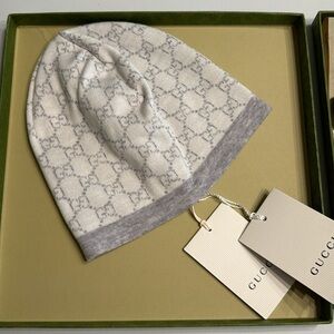 Gucci BABY GG PATTERN WOOL HAT NWT grey